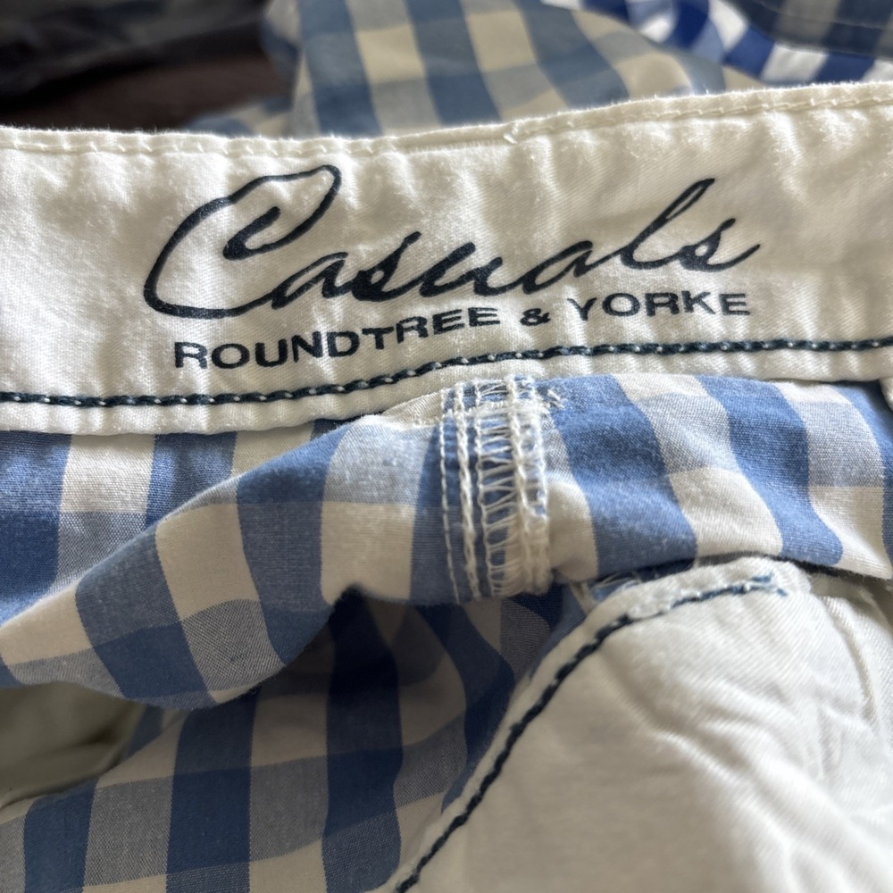 Roundtree & York Light Blue White Checked Flat Front Slash Pocket Shorts 42x11 - Picture 7 of 9
